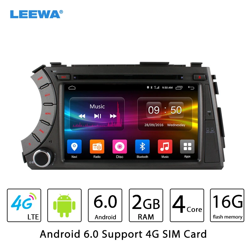 Best LEEWA 7" inch Android 6.0 (64bit)DDR3 2G/16G/4G LTE Quad Core Car DVD GPS Radio Head Unit For SsangYong Kyron Actyon  #CA4780 0