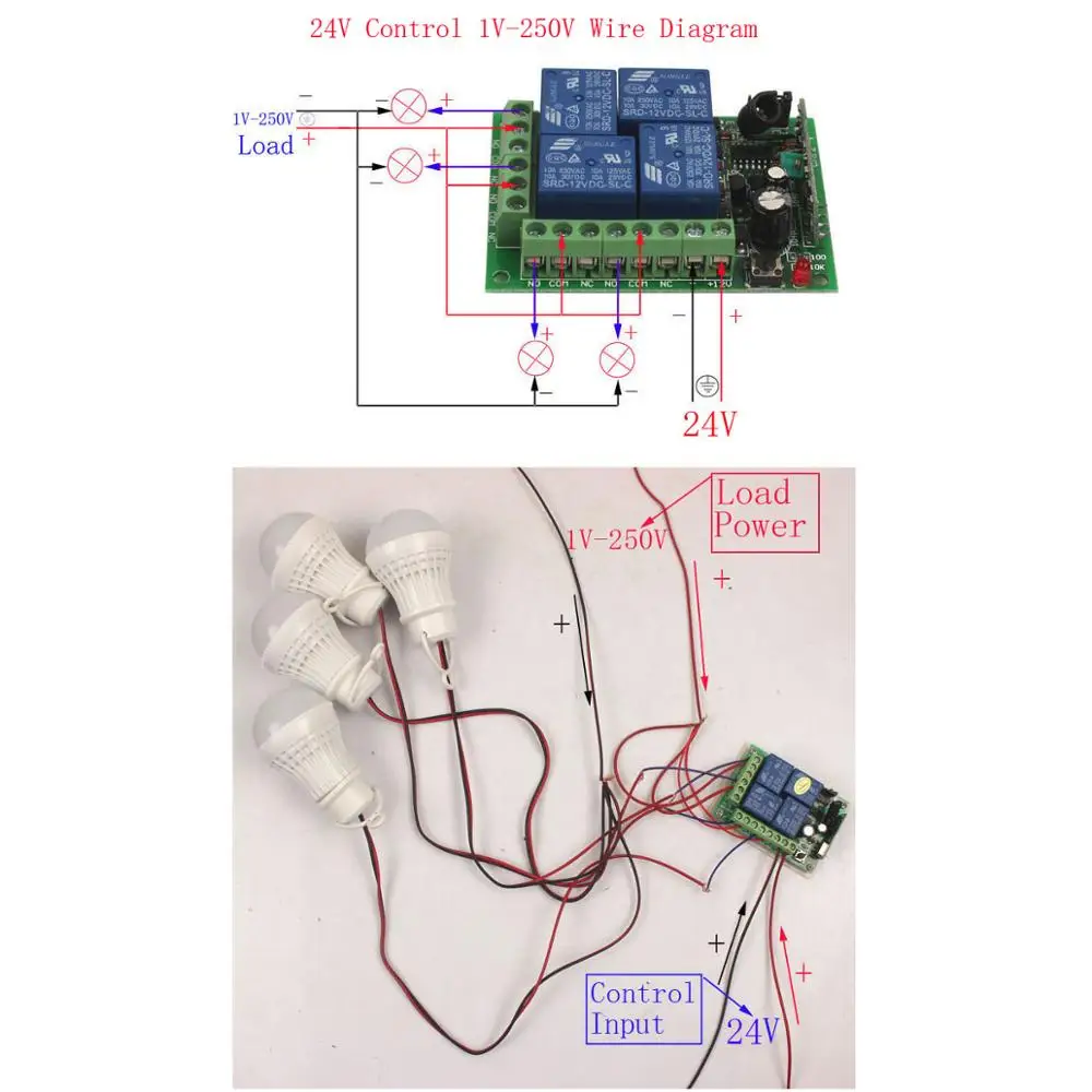24V 4 Ch RF Wireless Remote Control Switch Relay Remote Relay Switch 24V 4CH Module Board 315MHz433MHz Learn Code     (5)
