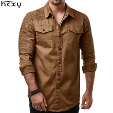 HCXY Осенняя мужская джинсовая рубашка большого размера, мужские джинсовые рубашки с длинным рукавом, потертые джинсовые рубашки с длинным рукавом, декорированные складками