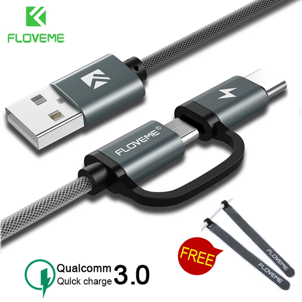 Novedoso pack de QC3.0 USB tipo C Cable para Samsung Galaxy Nota 9 S9 2.8A Micro USB Cable 2 en 1 rápido USB de carga Cable para Redmi Nota 7