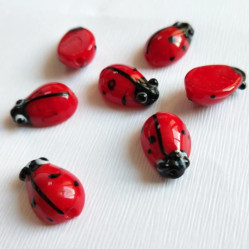 

Hot Sale Red Lampwork Ladybird Shape Beads 20pcs/lot 10x15mm Animal Insect Spacer Beads For DIY Jewelry Gift Decoration Material