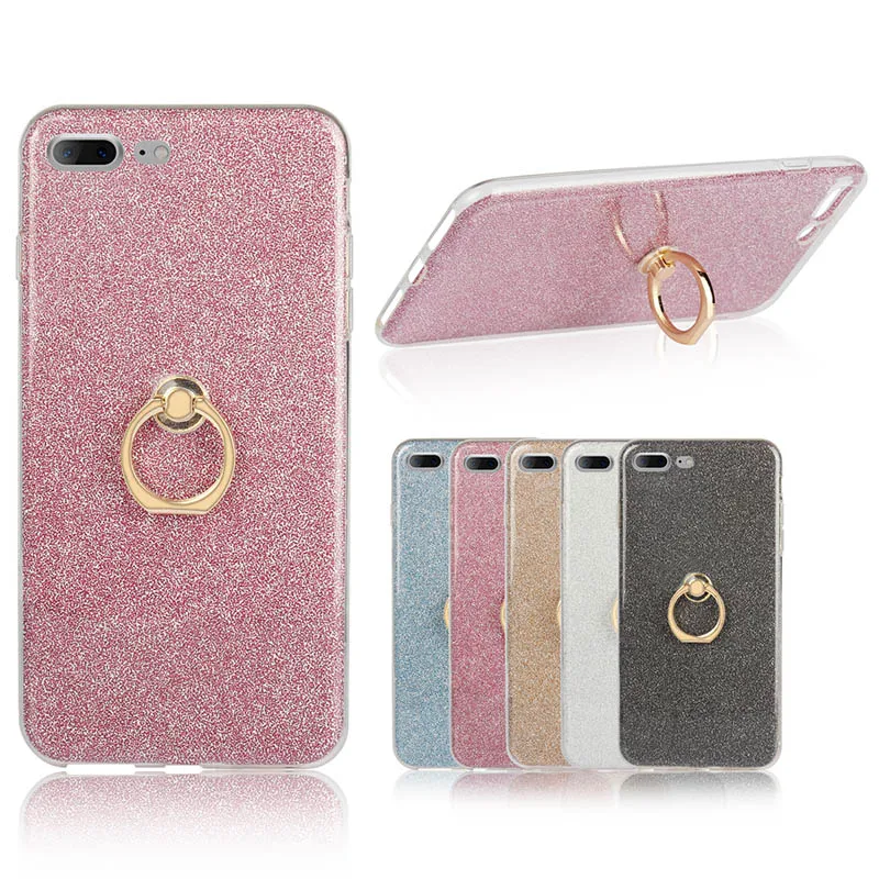 

Silicon Case For Apple iPhone 7 Plus Case Transparent TPU Glitter Finger Ring Holder High quality Cover For iPhone 7Plus 7+ Capa
