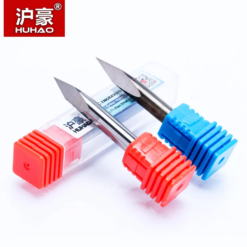 HUHAO 1pc 4mm 6mm 3 Edge Carbide Pypamid bits 2A Good QUALITY CNC Engraving Bits Router Machine 3 face Stone Carving Tools