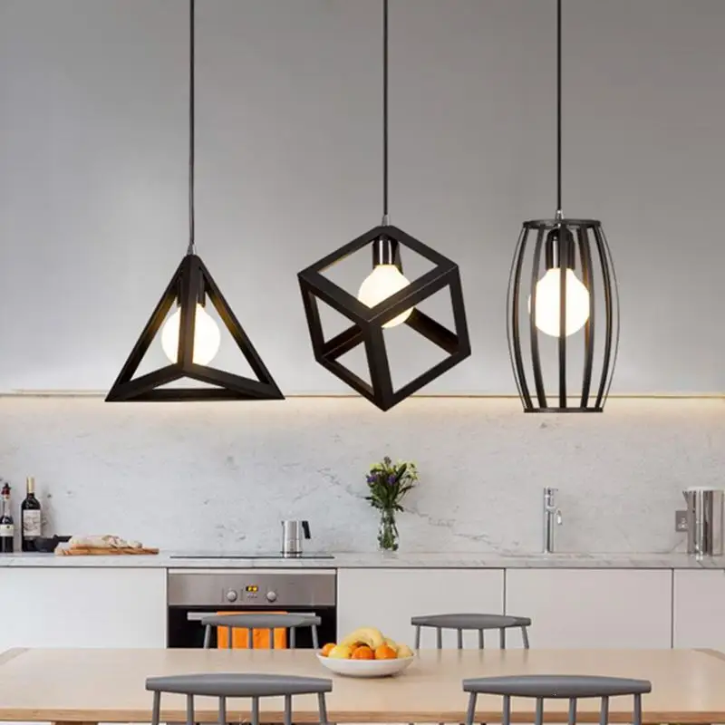 

Modern Pendant Light Black Iron Hang Cage Vintage E27 Led Lamp Bulb Industrial Loft Retro Dining Room Restaurant Bar Counter Z25