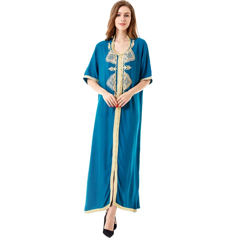 Women's Islamic Maxi Summer Sleeveless Embroidered Cotton Dress