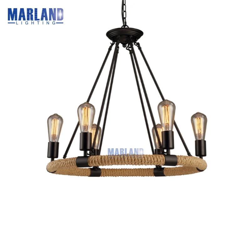 

E26/E27 American Country Retro Hemp Rope Pendant Light Lamps Vintage Edison Cord LED Hanging Lights For Cafe Restaurant Bedroom