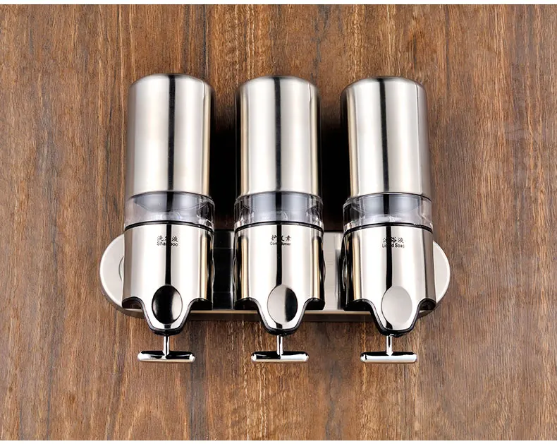 Stainless steelsoap dispenser hotel  bathroom wall hanging type manual double-head bath dew bottle box for soap dispenser