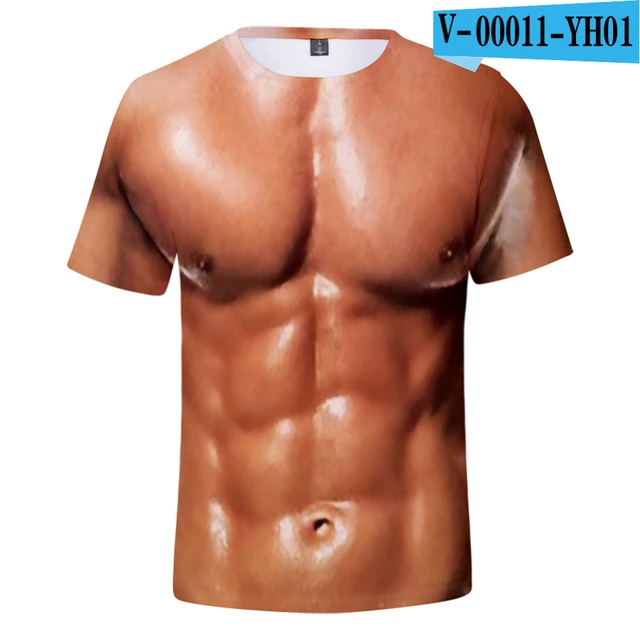 Cosplay Muscle t shirt Short Sleeve Mens Cool Tops Fake pectorales 3D