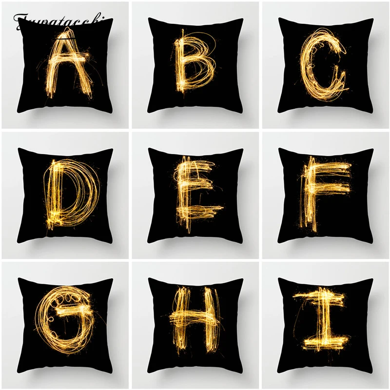 

Fuwatacchi English Alphabet Cushion Covers Gold and Black Letter Pillow Cover for Home Sofa Chair Decorative Pillows 45*45cm