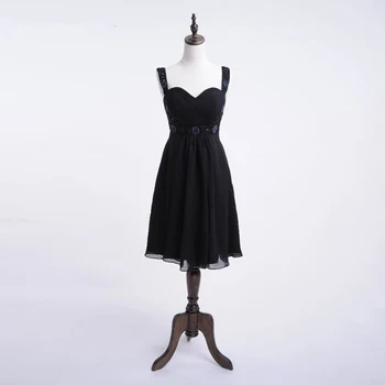 

Dreamy Bridal Black Vestido de Madrinha de Casamento Knee Length Heavy Beading Bridesmaid Dresses Chiffon Maid of Honor Gowns