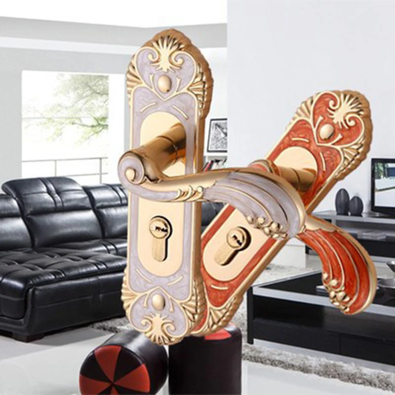 

Modern zinc alloy door locks European gold indoor handle locks Bedroom kitchen interior lock Bronze hardware locks
