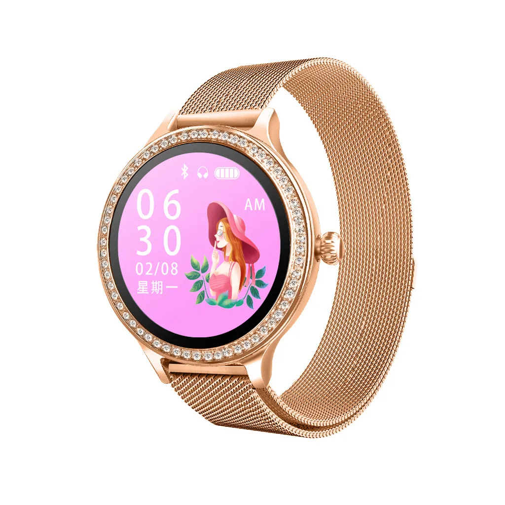 HIPERDEAL роскошный кожаный ремешок M8 Смарт часы для женщин монитор спортивные часы Кристалл Алмаз Леди наручные часы Jn20 - Цвет: A
