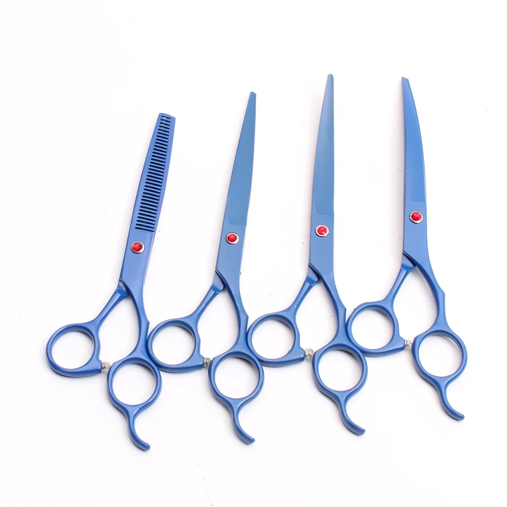 

4Pcs 7 inch 19.5cm Customized Logo JP 440C Blue Animal Flur Clippers Hairdresser For Dogs Professional Pets Hair Scissors