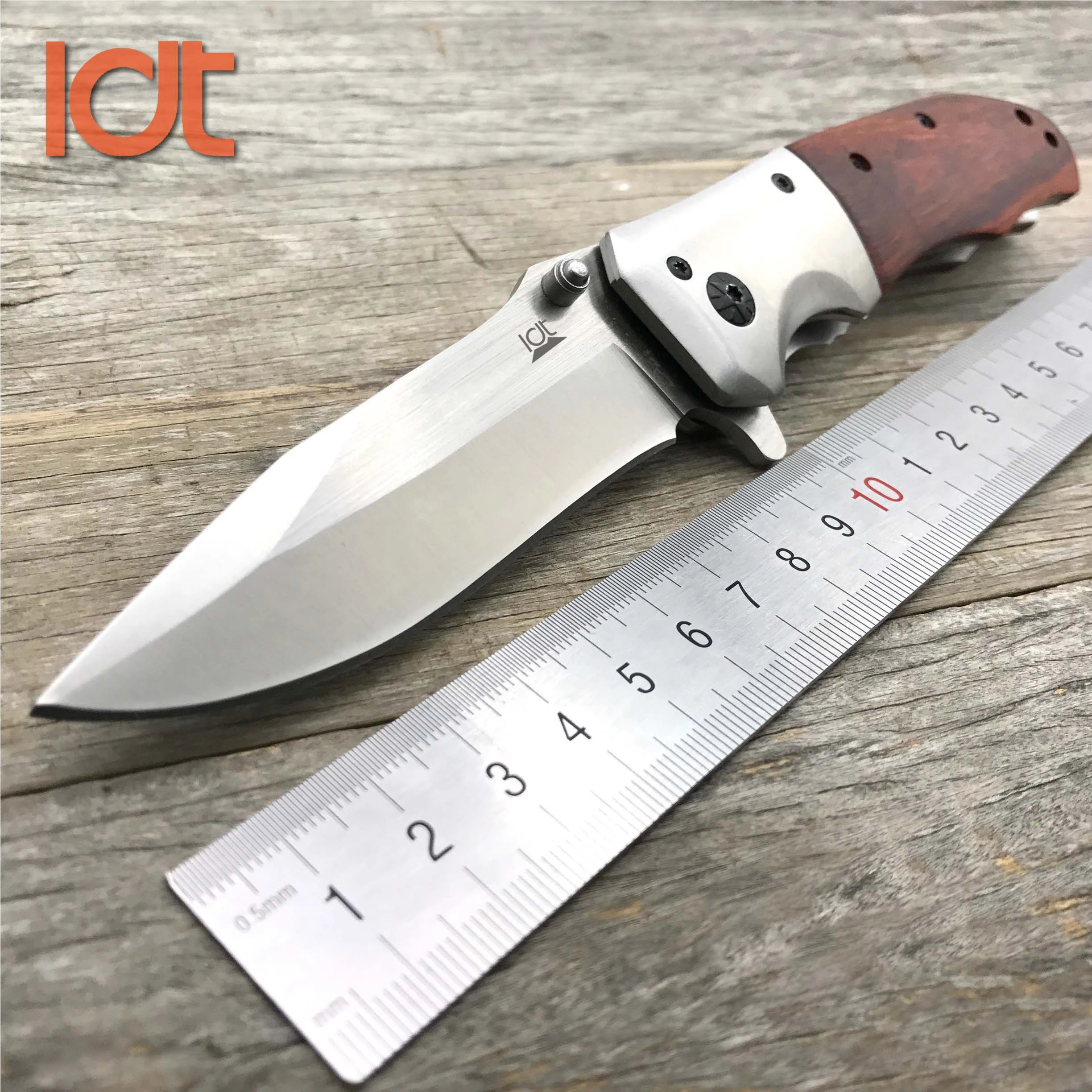  LDT DA51 Folding Knife 8Cr14Mov Blade Rosewood Steel Handle Survival Pocket Knives Outdoor Camping 