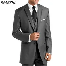 Мужской смокинг, костюм для выпускного вечера, одежда жениха, темно-серый, костюм из 3 предметов, классический костюм