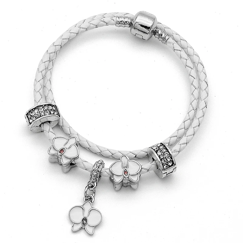 Buy New Luxury Brand Women Bracelet Silver White Real Leather Charm Bracelet