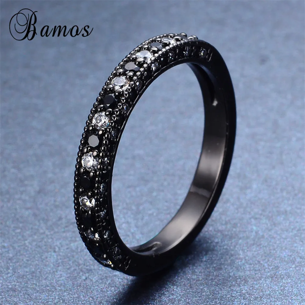 

White Circle 14 KT Black Gold Filled Zircon Size 5/6/7/8/9/10 Women Fashion Jewelry Finger Rings anillo OL Style RB0170