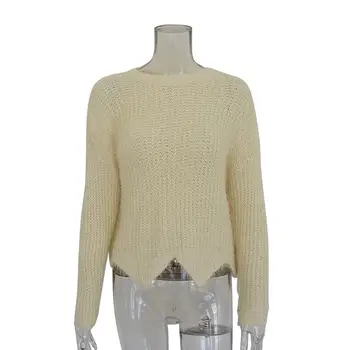 

Autumn Winter Slim Sweater Women Wave Hem O Neck Long Sleeve Knitting Sweater Female Pullover Knitwear Crop Tops WS9208V