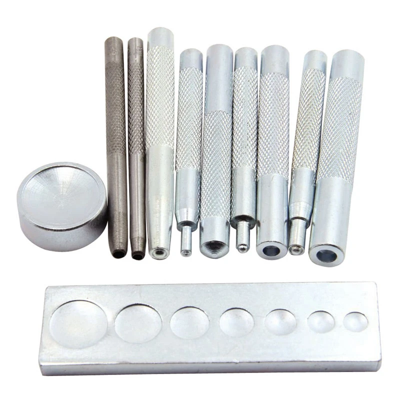 Set of 11 Craft Tool Die Punch Snap Rivet Setter Base Kit For DIY Leather Craft