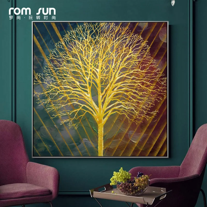 Nordic Canvas Painting Abstract Gold Tree Wall Pictures For Living Room