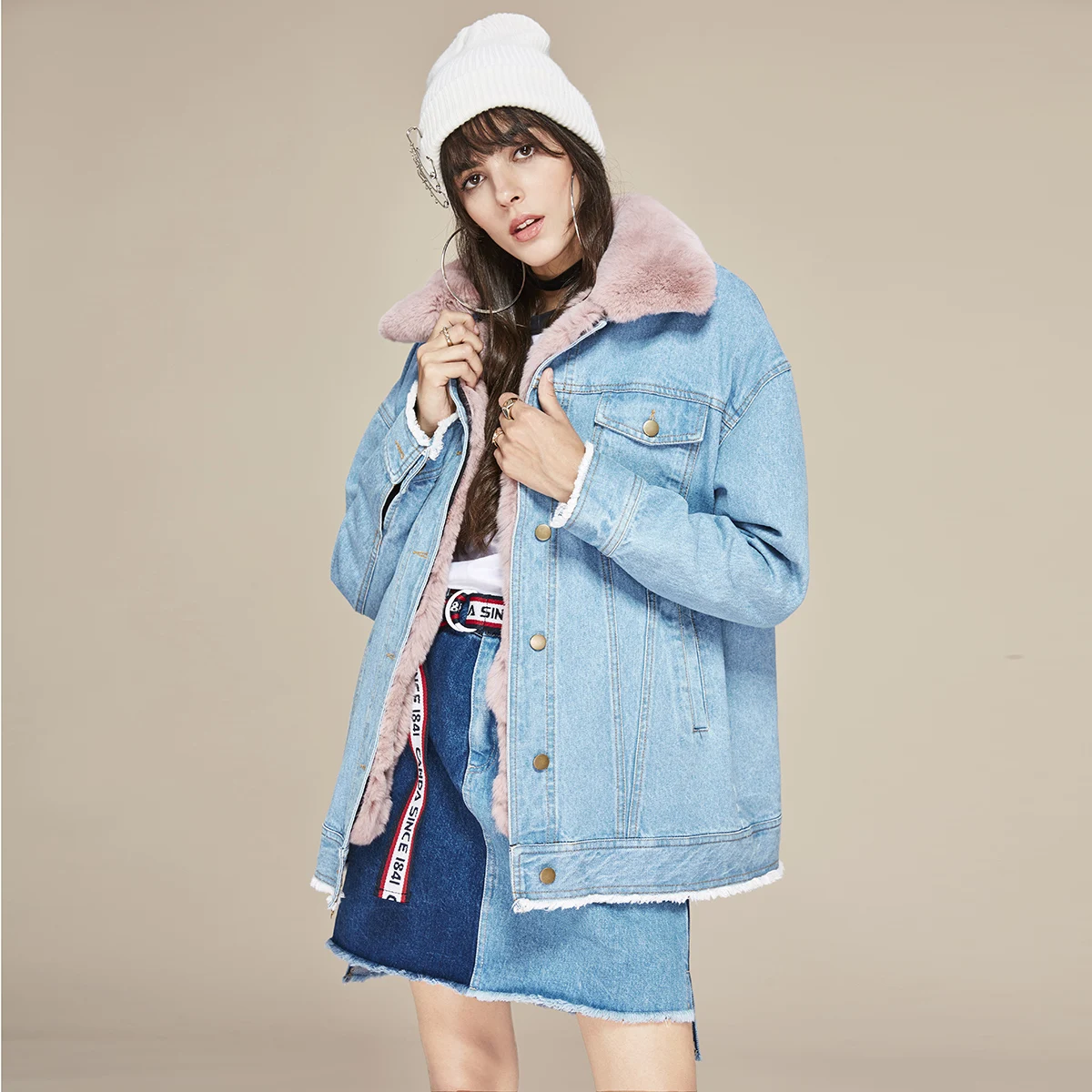 Jazzevar Fourrure Haute color Couture Amovible Doublure D'hiver color 3 other Femme Color Rue Lapin Surdimensionné Et Véritable En De Col 1 2 Jean Nouveau Veste FJTKul1c3
