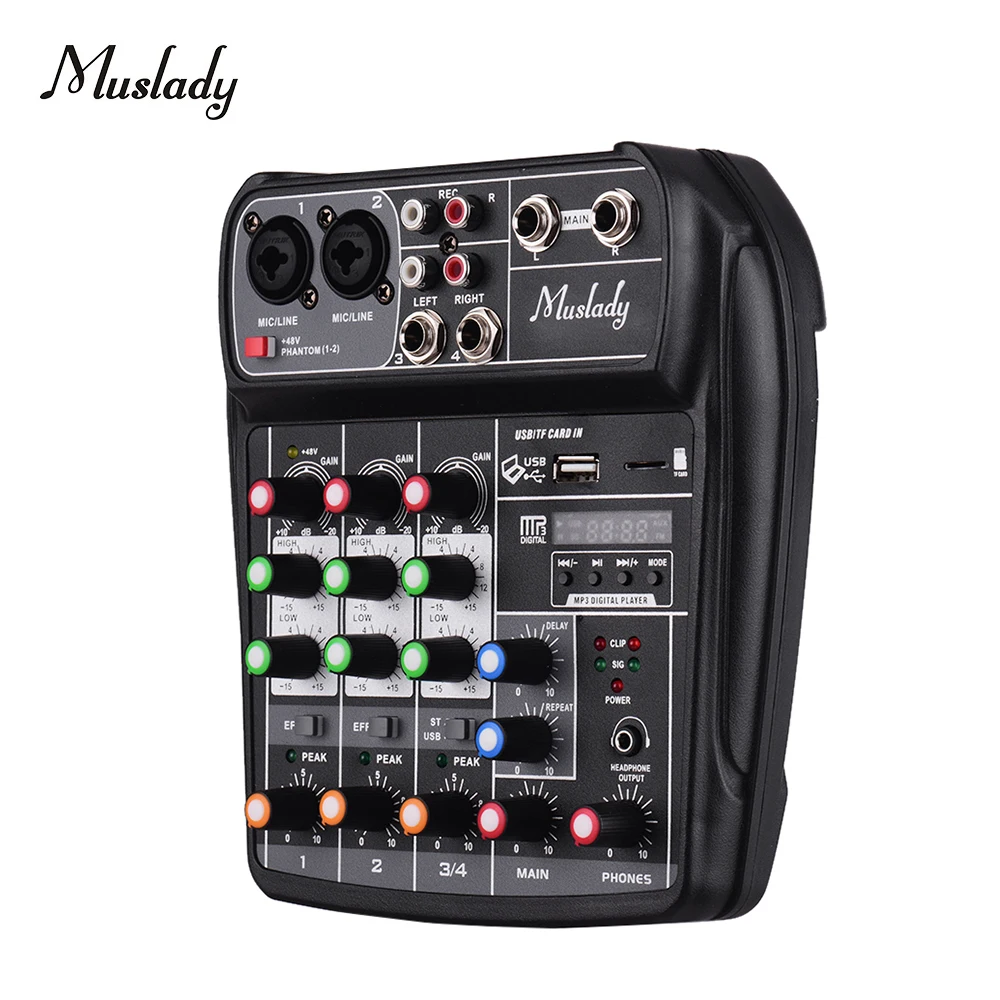 Muslady AI-4 компактная звуковая карта микшерный пульт Цифровой аудио микшер BT MP3 USB вход+ 48 В фантомное питание для записи музыки