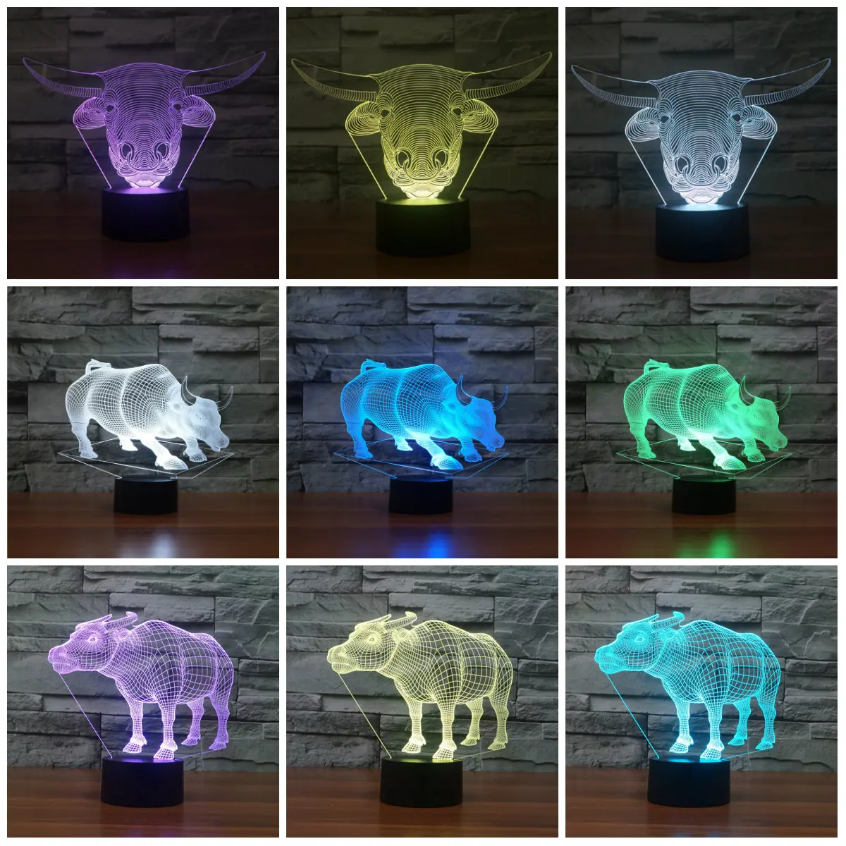 

7 Colors Change Acrylic Cattle 3D Night Light Creative Gifts USB Table Desk Lamp Touch Sensor 3d Nightlight for Gift IY803545