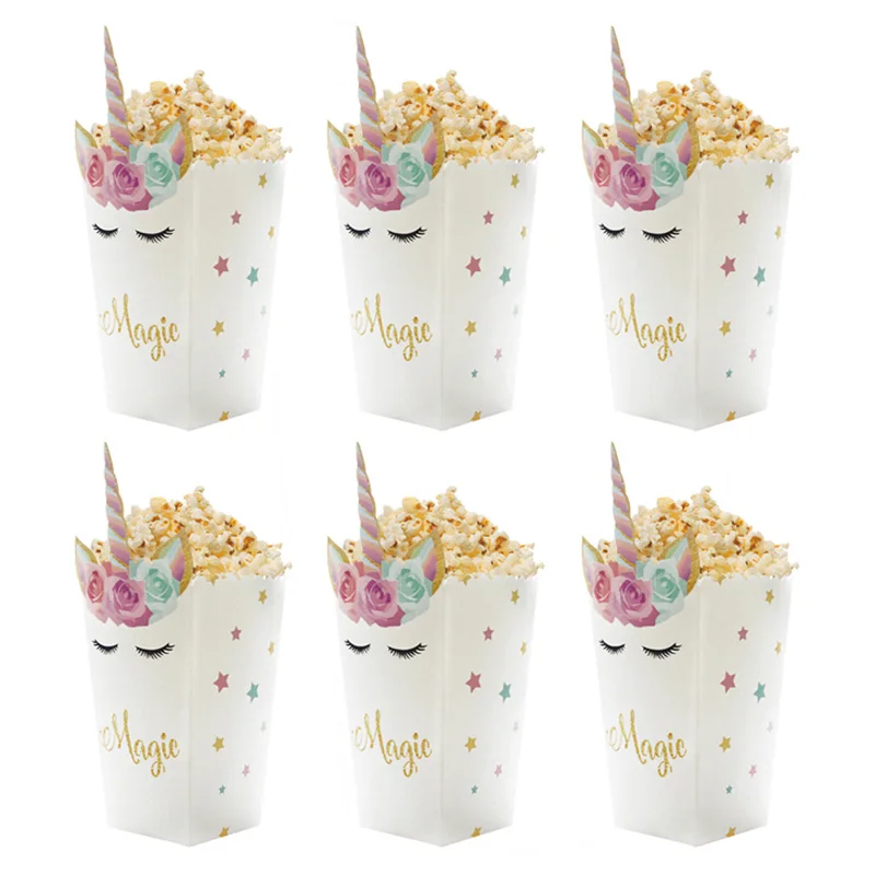 6 pcs يونيكورن الفشار مربع عيد ميلاد حزب زينة الاطفال الإحسان الباندا دينو الحلوى مربع شنطة هدايا عيد الميلاد استحمام الطفل لوازم