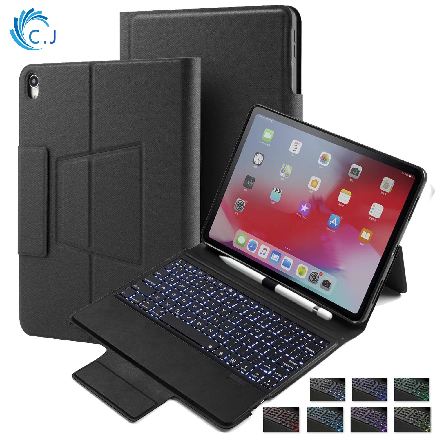 

Keyboard Case Backlit for Ipad Pro 12.9 2018 with Pencil Holder Stand Smart Case Cover Folio with Wireless Bluetooth Keyboard