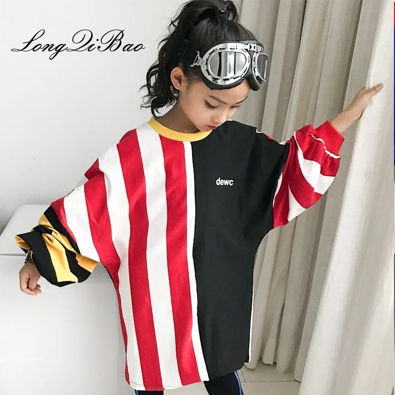 Girls Sweater 2018 Autumn Out of the Big Boy Children's New Contrast Long Sleeve Round Neck Fashion Ocean Stripe Sweater cactus print contrast sleeve hoodie