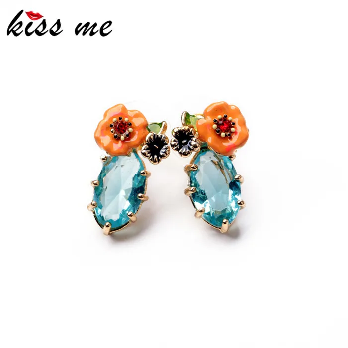 

KISS ME 2017 Latest Shiny Elegant Gold Color Alloy Resin Flower Crystal Drop Earrings for Women Statement Jewelry Accessories