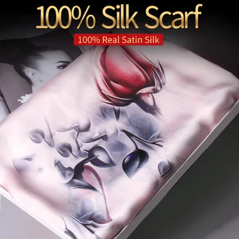 

Women 100% Real Silk Scarf 2019 New Luxury Print Shawls and Wraps for Ladies Neckerchief Scarf Silk Pure Hangzhou Silk Scarves