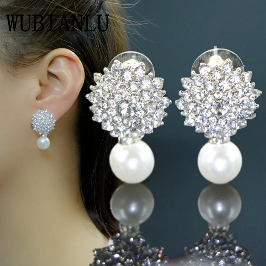 

WUBIANLU New 15 Style Women's Fashion Brand Earring Austria Crystal Long Earrings Elegant Wedding Dress Baldpates Jewelry Gift
