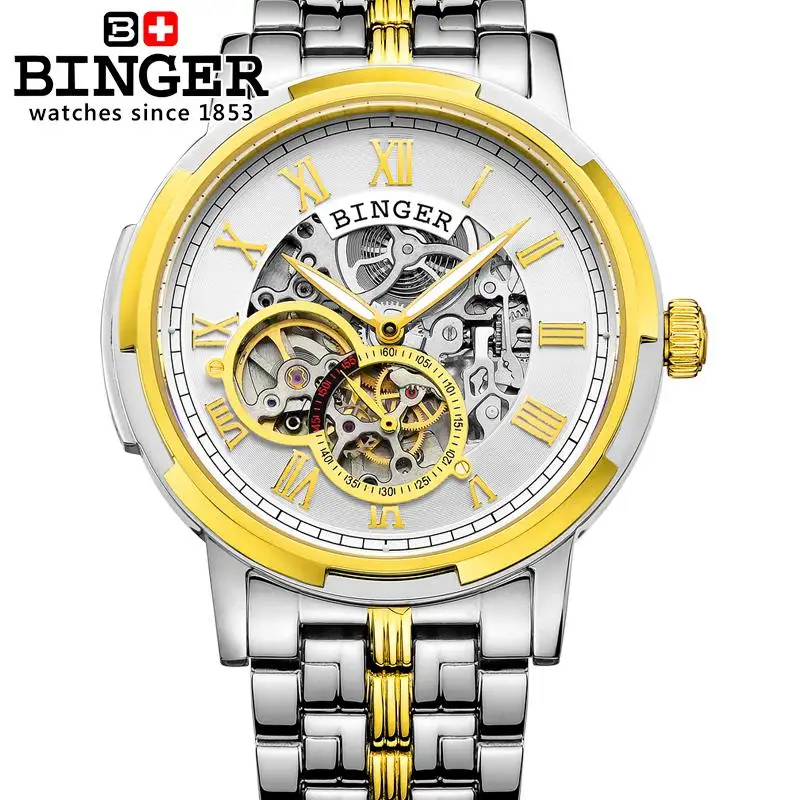 Switzerland men's watch luxury brand men watches BINGER luminous Automatic self-wind full stainless steel Waterproof B5036-7