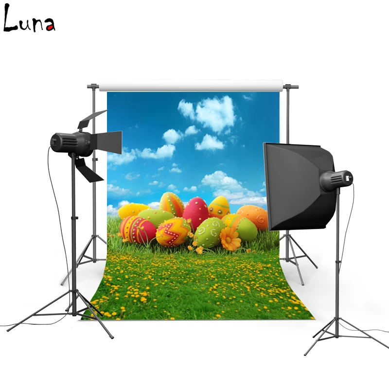 

Happy Easter Lawn Vinyl Photography Background For Baby Color Egg Oxford Backdrop For Children photo studio Props 036