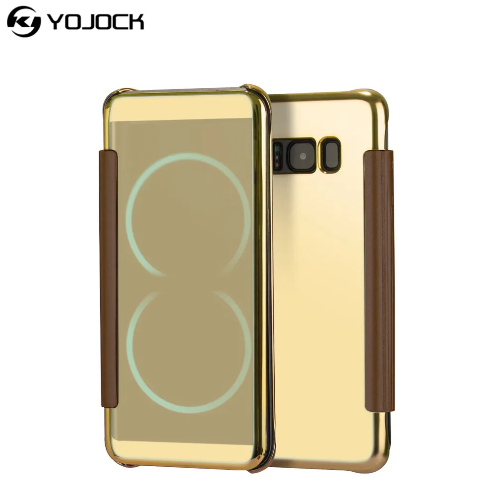 

Yojock Clear View Mirror Smart Flip Case for Samsung Galaxy S5 S6 S6edge+ S7 Edge S8 S8plus Note 8 PC Cover Leather Case