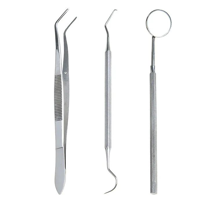 3pcs/Set Stainless Steel Explorer Probe Mouth Mirror Tweezer Kits