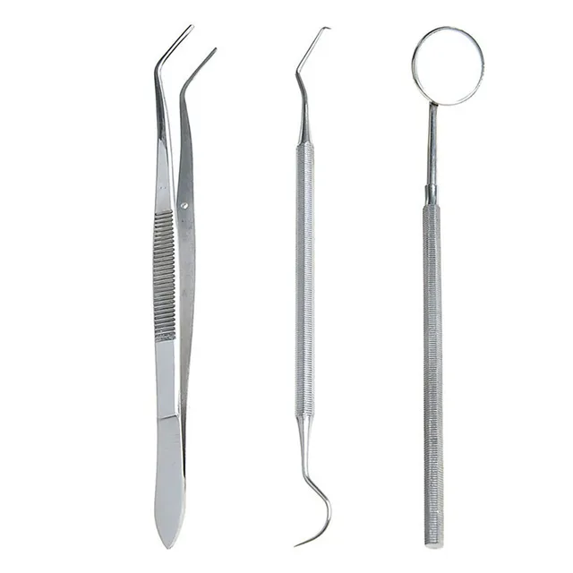 3pcs/Set Stainless Steel Explorer Probe Mouth Mirror Tweezer Kits