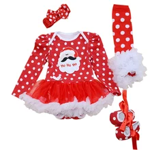 4PCs per Set Baby Girl Red Dots Santa Hohoho Outfit Tutu Dress Infant 1st Christmas Party