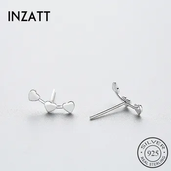 

INZATT Romantic Geometric Prevent Allergy Stud Earrings Real 925 Sterling Silver Women Heart Round Shape Brincos For Party Gift