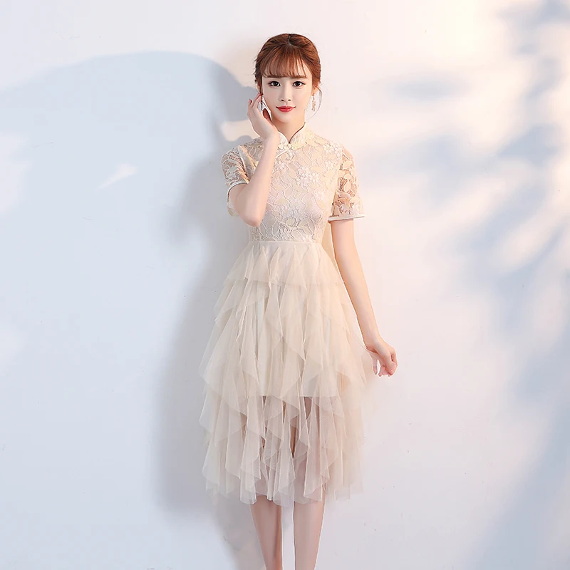 

Fashion Short Dress Embroidery Chinese Style Fairy Cheongsam Dress Qipao Flower Bridesmaids Dresses for Women Wedding Party