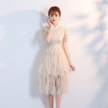 Fashion Short Dress Embroidery Chinese Style Fairy Cheongsam Dress Qipao Flower Bridesmaids Dresses for Women Wedding Party fairy style sleeveless tiny flower pattern dress for women