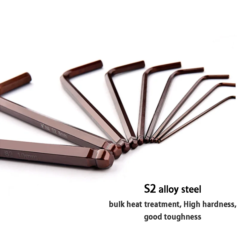 S2 Allen Key Tool Metric British Hex Key Wrench Ball Ended Flat Hex Wrenches Torque Wrench Spanner Hexagonal Key 9pcs Set