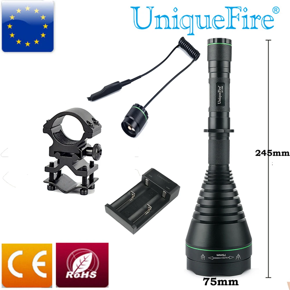

UniqueFire 1508-75-940nm IR Flashligh Infrared Radiation Night Vision Light 3 Mode Waterproof Torch +Rat Tail+Charger+Gun Mount