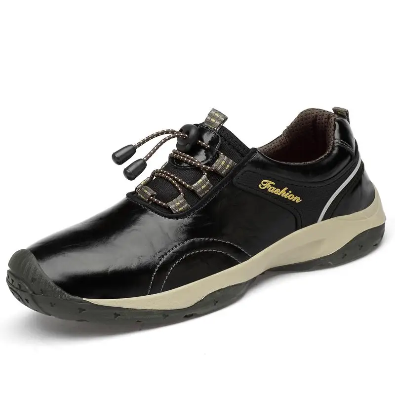 Новинка; Высококачественная кожаная мужская обувь; уличные водонепроницаемые кроссовки; модная повседневная обувь; мужские лоферы на шнуровке; большие размеры 38-46 - Цвет: black