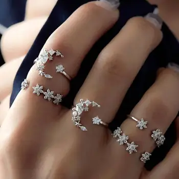 

2018 Hot 5Pcs/set Moon Star Crystal Rings for Women Wedding Knuckle Boho Flower Ring Bohemian Midi Finger Anillos Mujer Jewelry