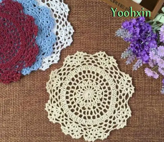 

HOT Round Cotton Place table mat lace pad cloth crochet placemat dinning doilies cup coaster pot mug Holder Christmas kitchen