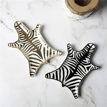 

Zebra-print Ceramics Storage Trays Creative Nordic Dessert Jewelry Dish Snack Ring Receiving Plate Home Desktop Decoration Craft