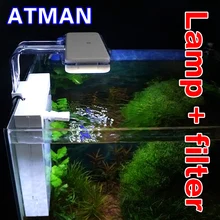 

ATMAN T2 Small Fish Tank Low Water Level Back Hanging Filter+LED Lighting Clamp Function 2 in 1 Simple And Beautiful White
