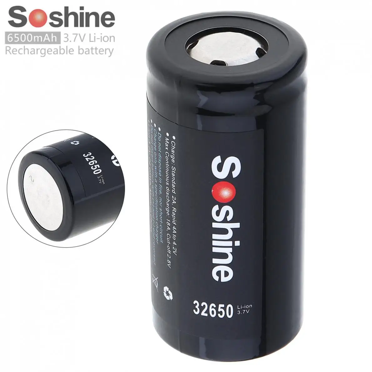 

6500mAh 3.7V Soshine High Capacity 32650 Li-ion Rechargeable Battery with 18A Discharge Current for LED Flashlights / Headlamps